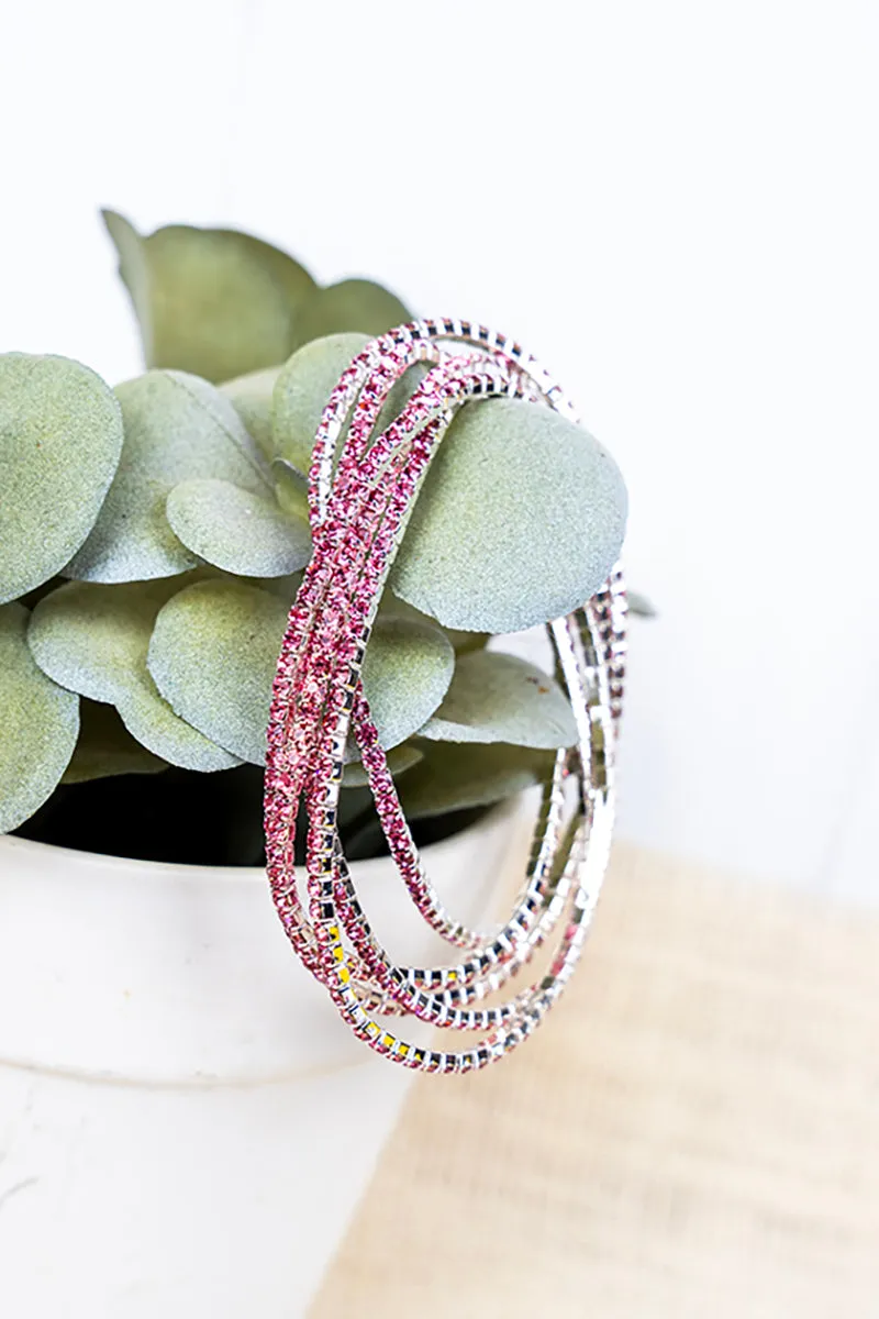City Of Lights Rose Silvertone Tennis Bracelet Set