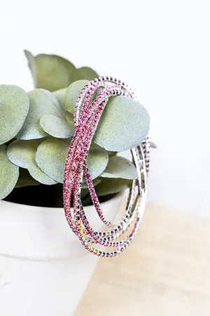 City Of Lights Rose Silvertone Tennis Bracelet Set
