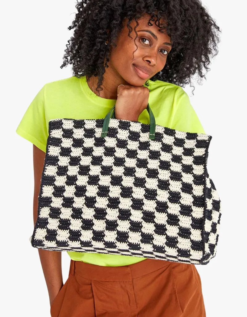 Clare V. Summer Simple Tote in Black & Cream Checker