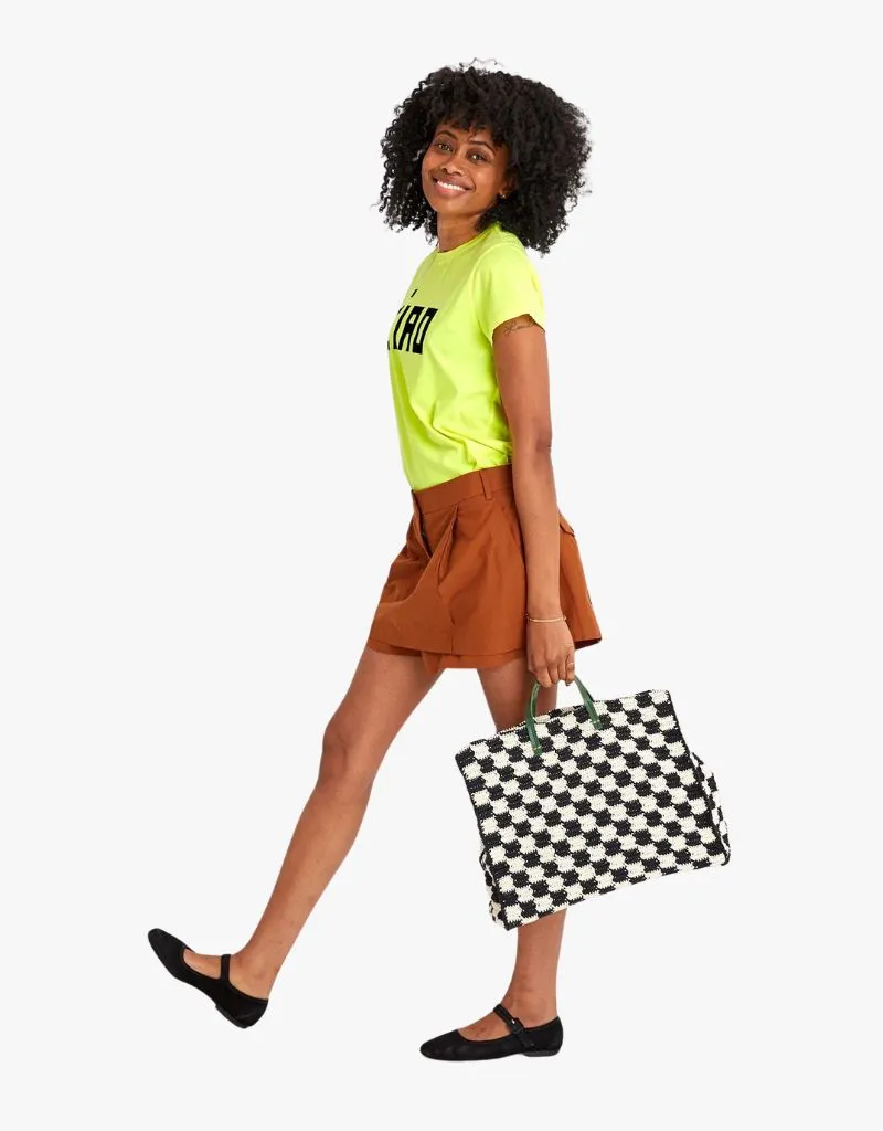 Clare V. Summer Simple Tote in Black & Cream Checker