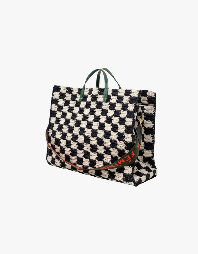 Clare V. Summer Simple Tote in Black & Cream Checker