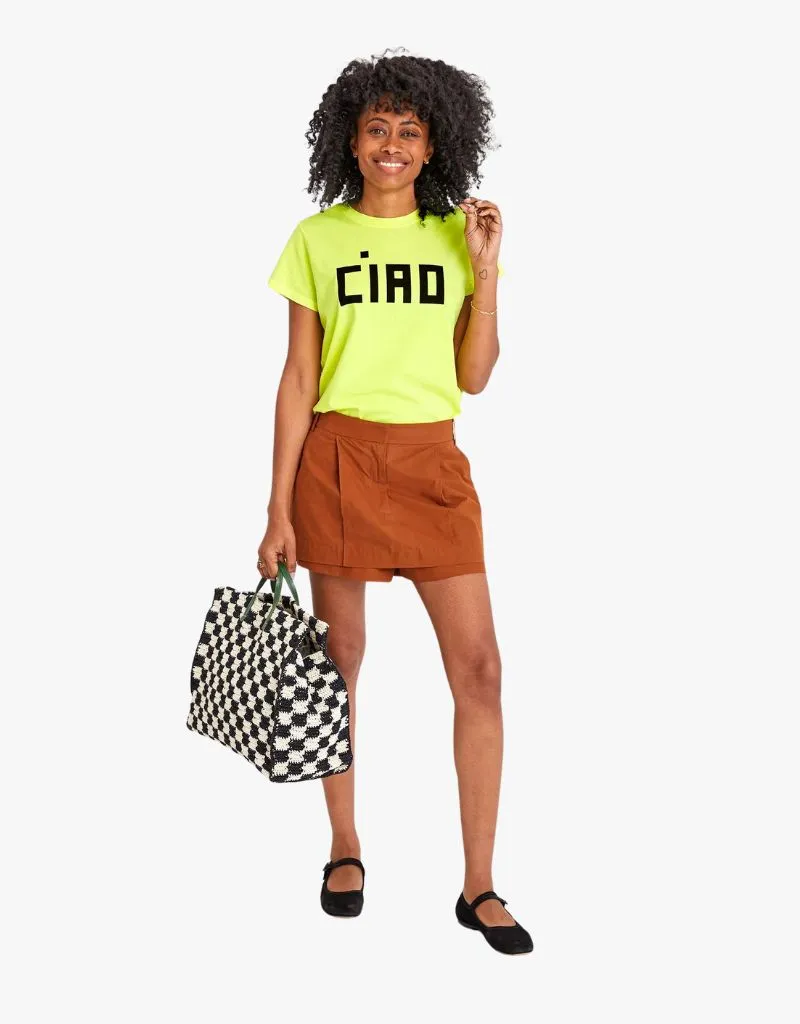 Clare V. Summer Simple Tote in Black & Cream Checker