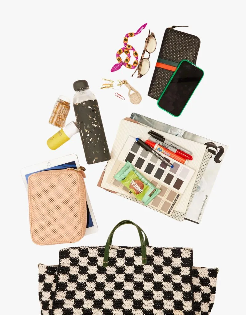 Clare V. Summer Simple Tote in Black & Cream Checker