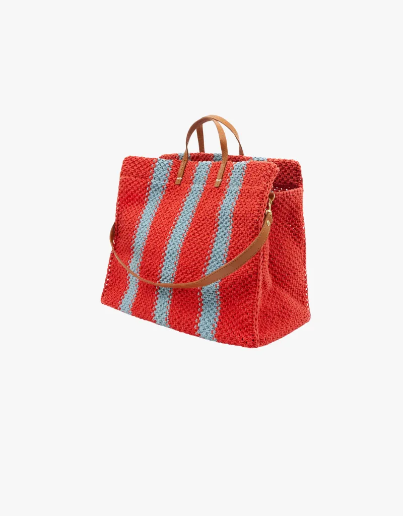 Clare V. Summer Simple Tote in Bright Pop Sunfaded Blue Crochet Stripe with Ciao