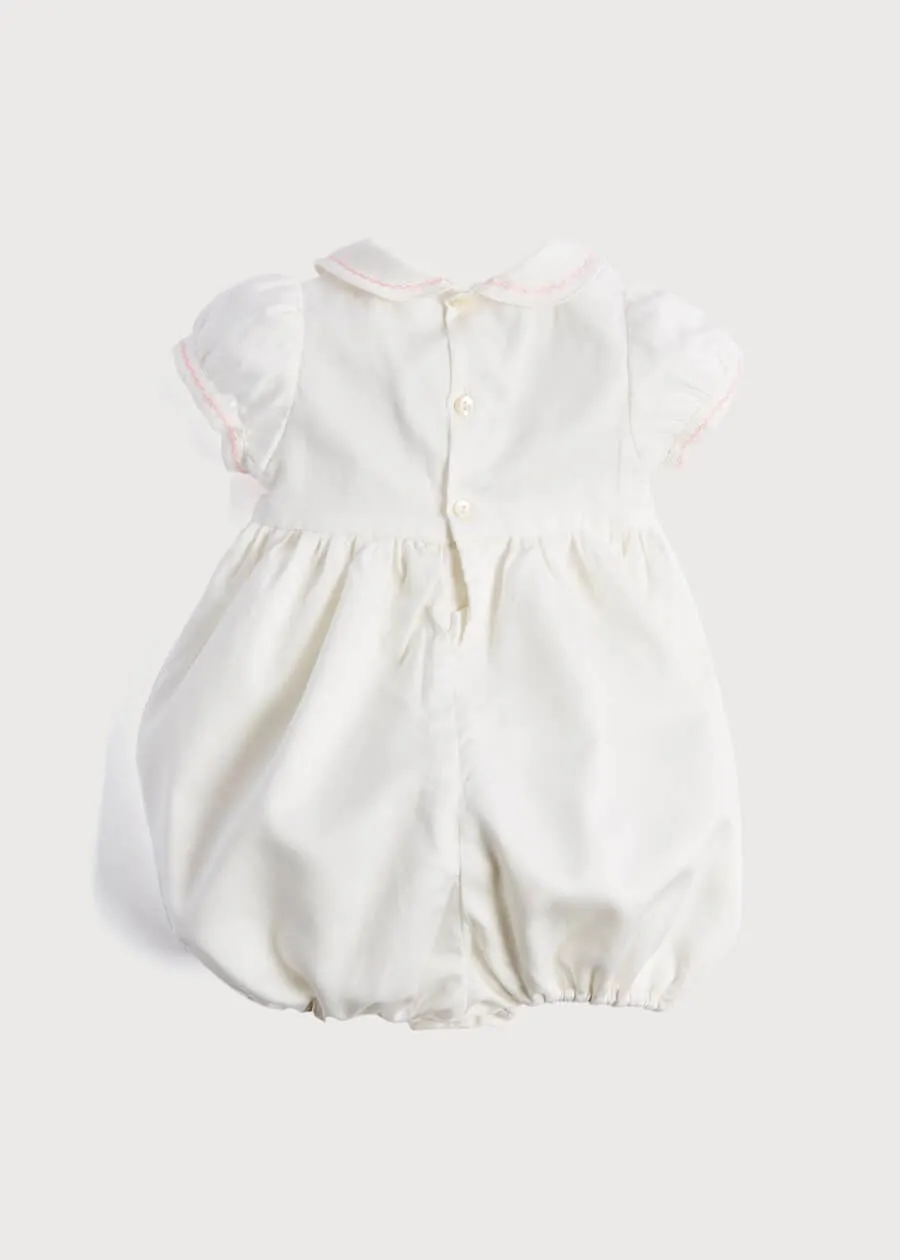 Classic Off-White Pink Hand Smocked Romper (3-18mths)