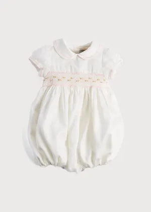Classic Off-White Pink Hand Smocked Romper (3-18mths)