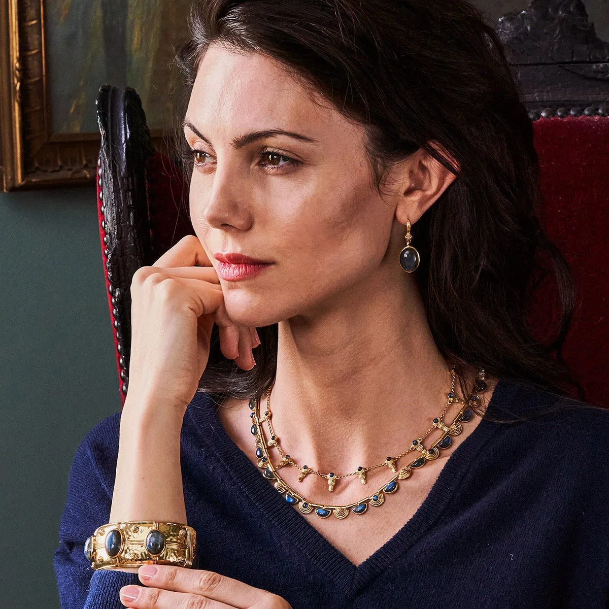 Cleopatra Riviere Necklace, 17" 2" - Blue Labradorite