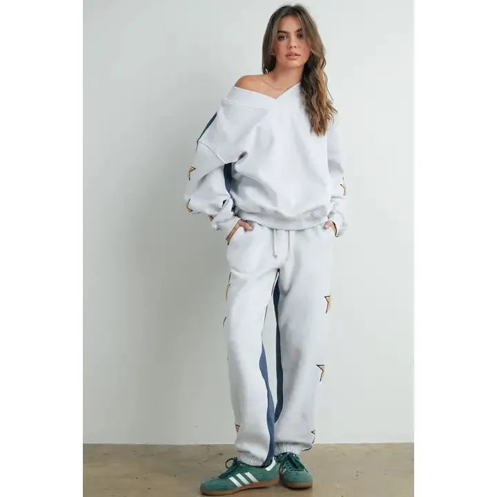 Color Block Sweatsuit with Star Detail