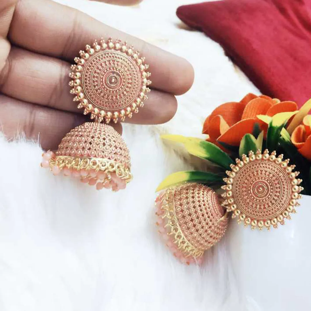 Combo of 2 Peach and Maroon Pearls Dome Shape Jhumki