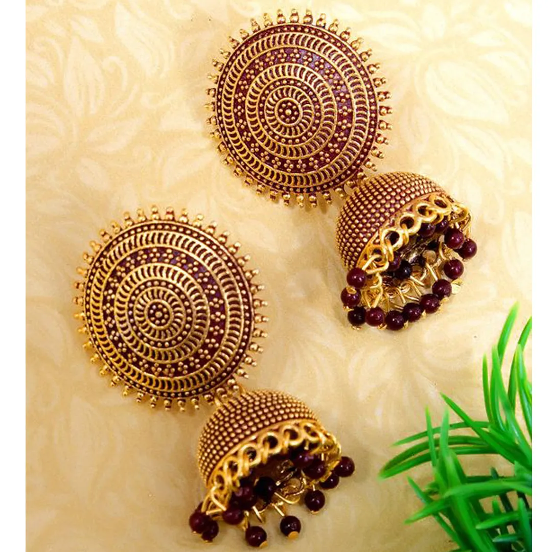 Combo of 2 Peach and Maroon Pearls Dome Shape Jhumki