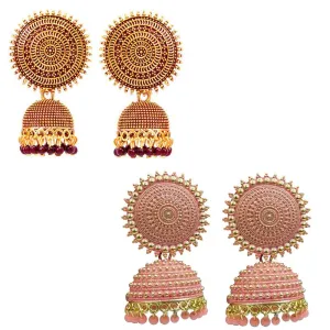 Combo of 2 Peach and Maroon Pearls Dome Shape Jhumki