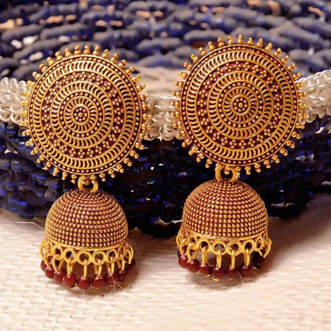 Combo of 2 Peach and Maroon Pearls Dome Shape Jhumki