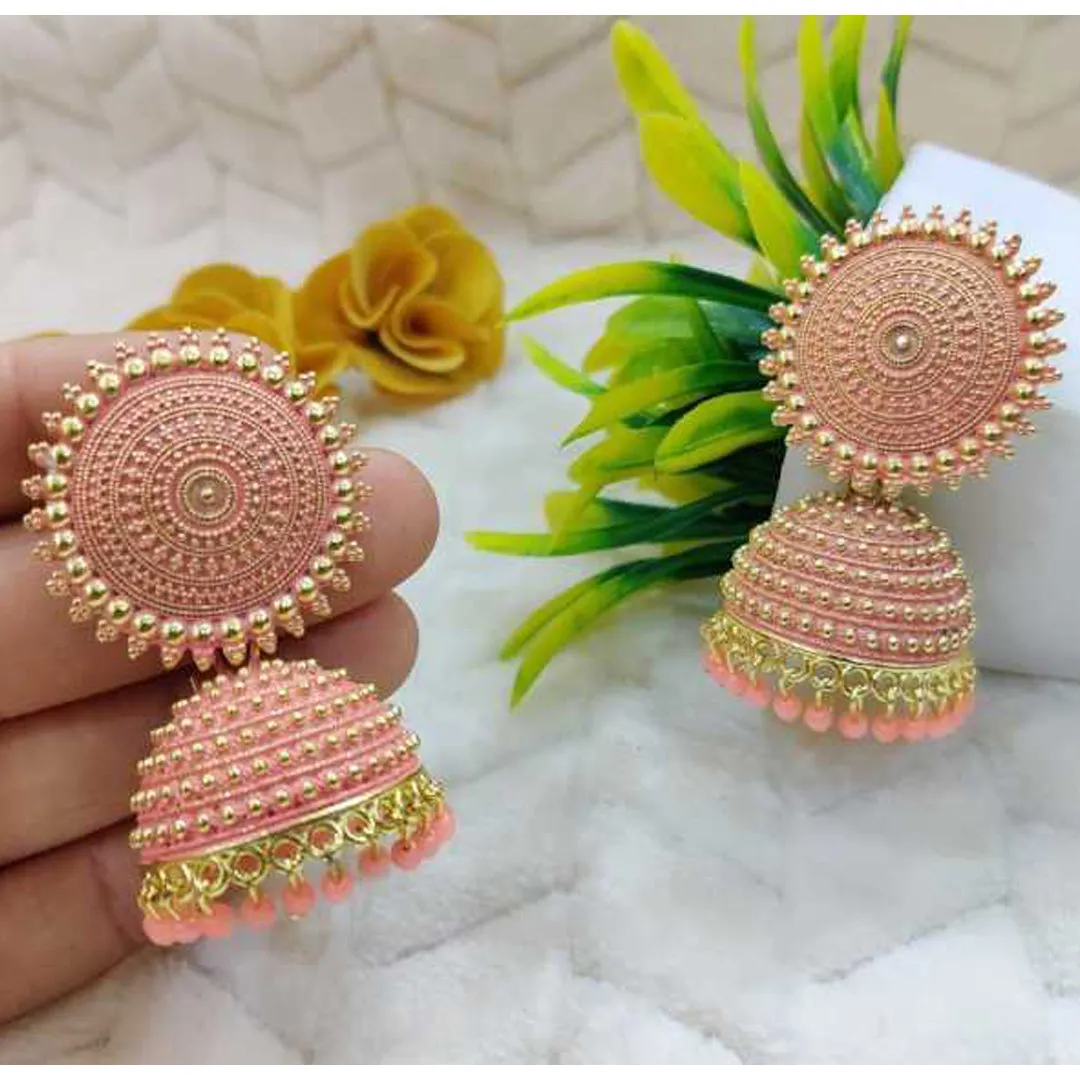 Combo of 2 Peach and Maroon Pearls Dome Shape Jhumki