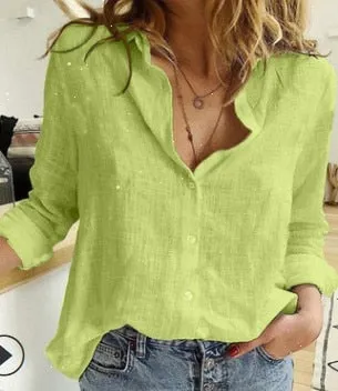 Cotton Linen Button Long Sleeve Shirt Plus sizes