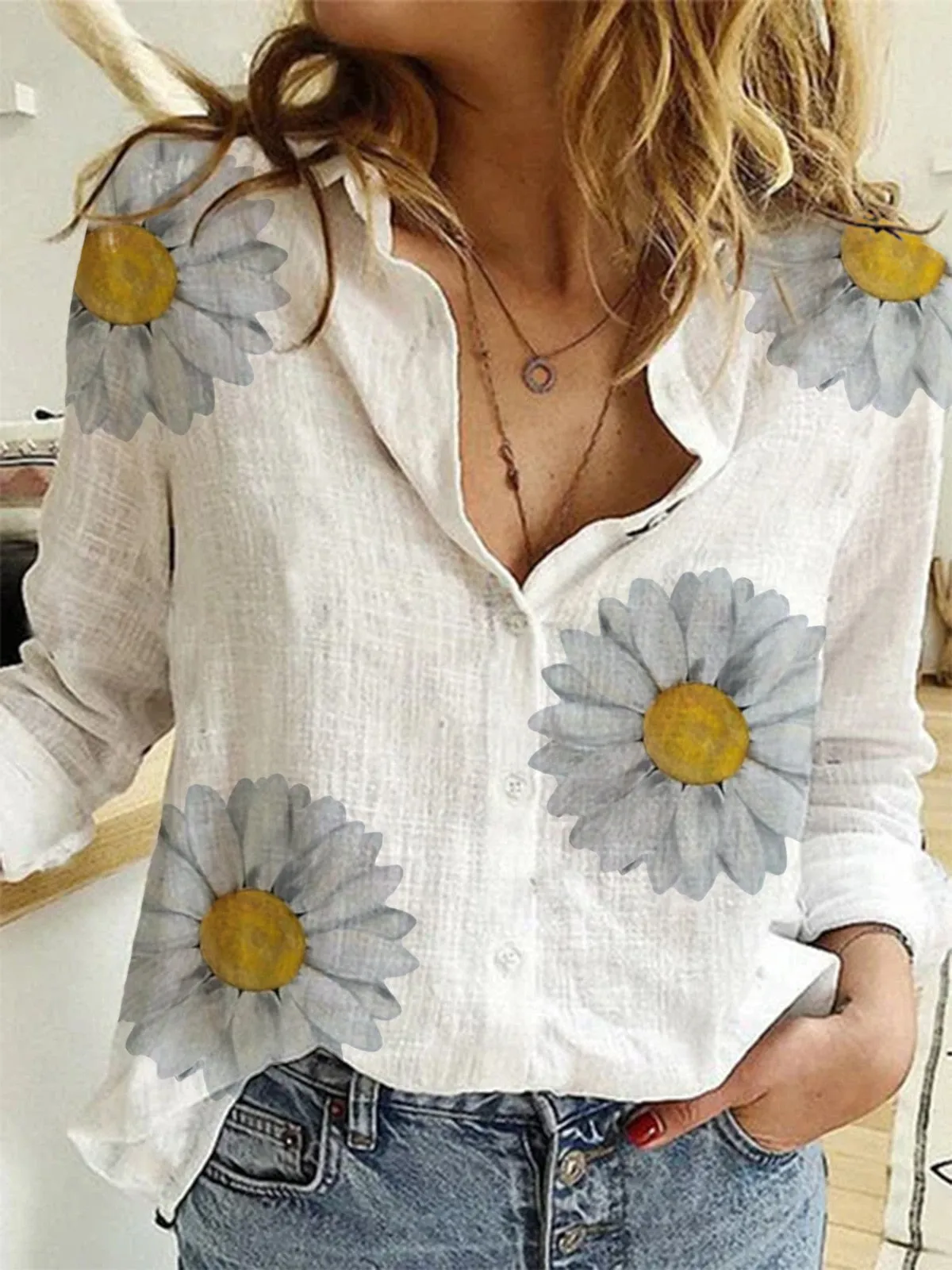 Cotton Linen Button Long Sleeve Shirt Plus sizes