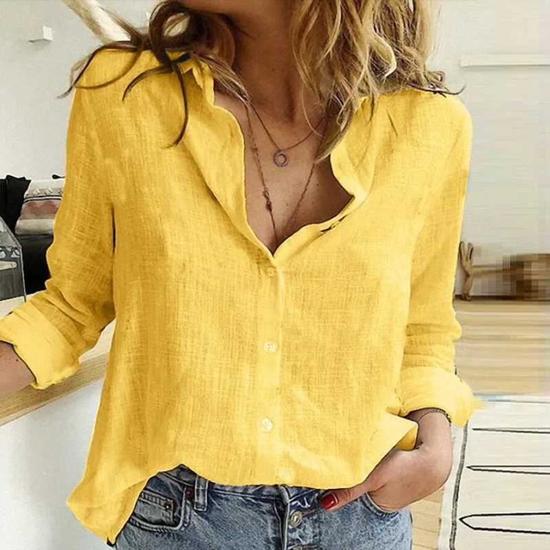 Cotton Linen Button Long Sleeve Shirt Plus sizes