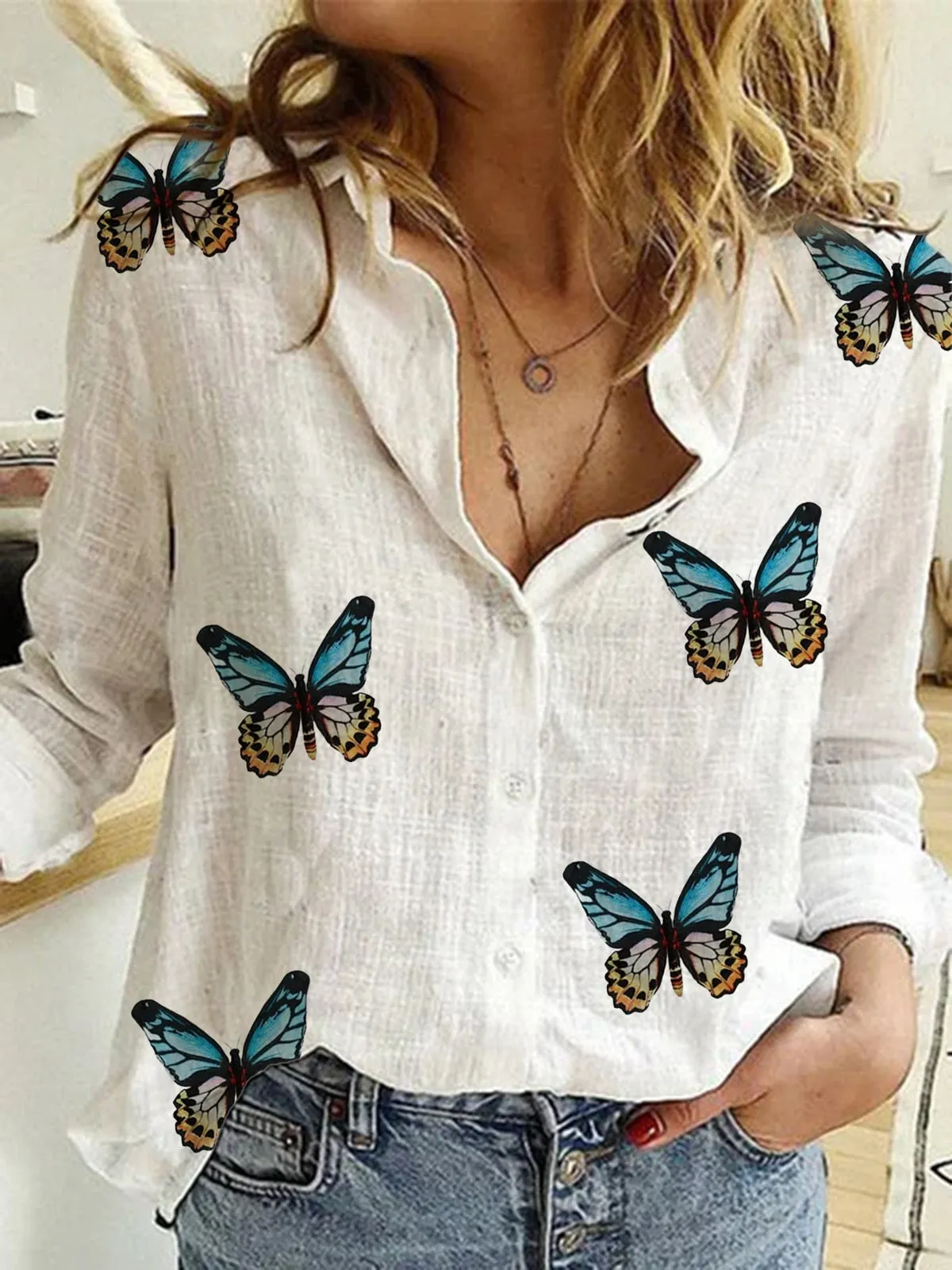 Cotton Linen Button Long Sleeve Shirt Plus sizes