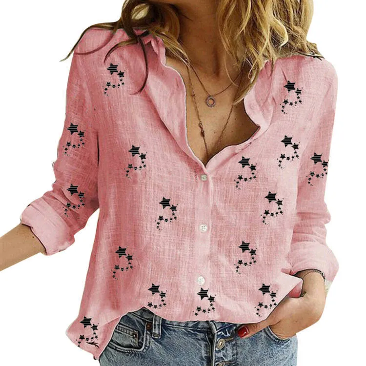Cotton Linen Button Long Sleeve Shirt Plus sizes