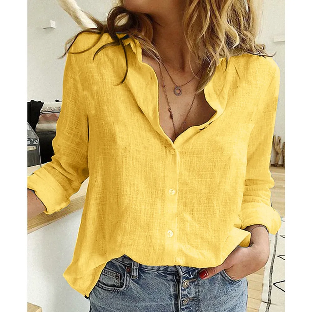 Cotton Linen Button Long Sleeve Shirt Plus sizes