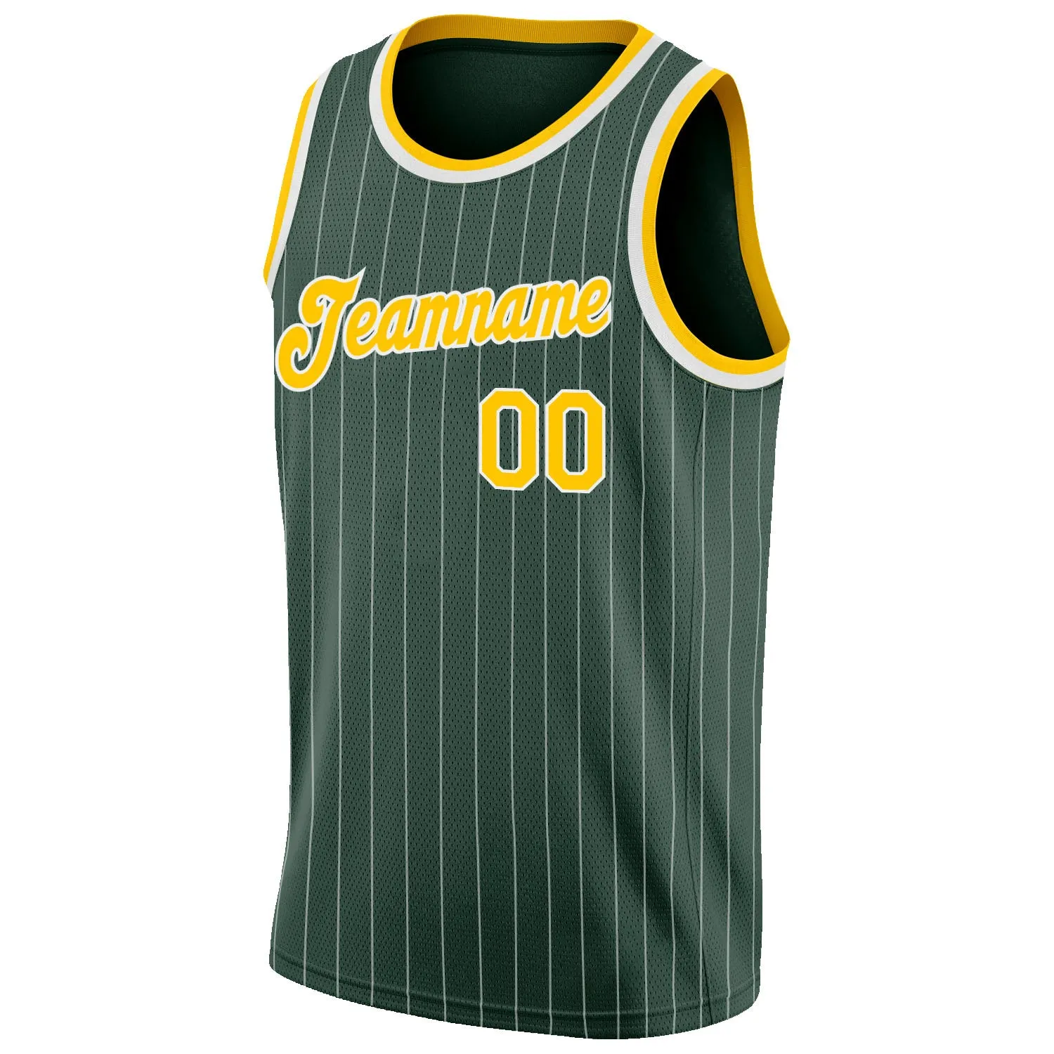 Custom Hunter Green White Pinstripe Gold-White Authentic Throwback Basketball Jersey