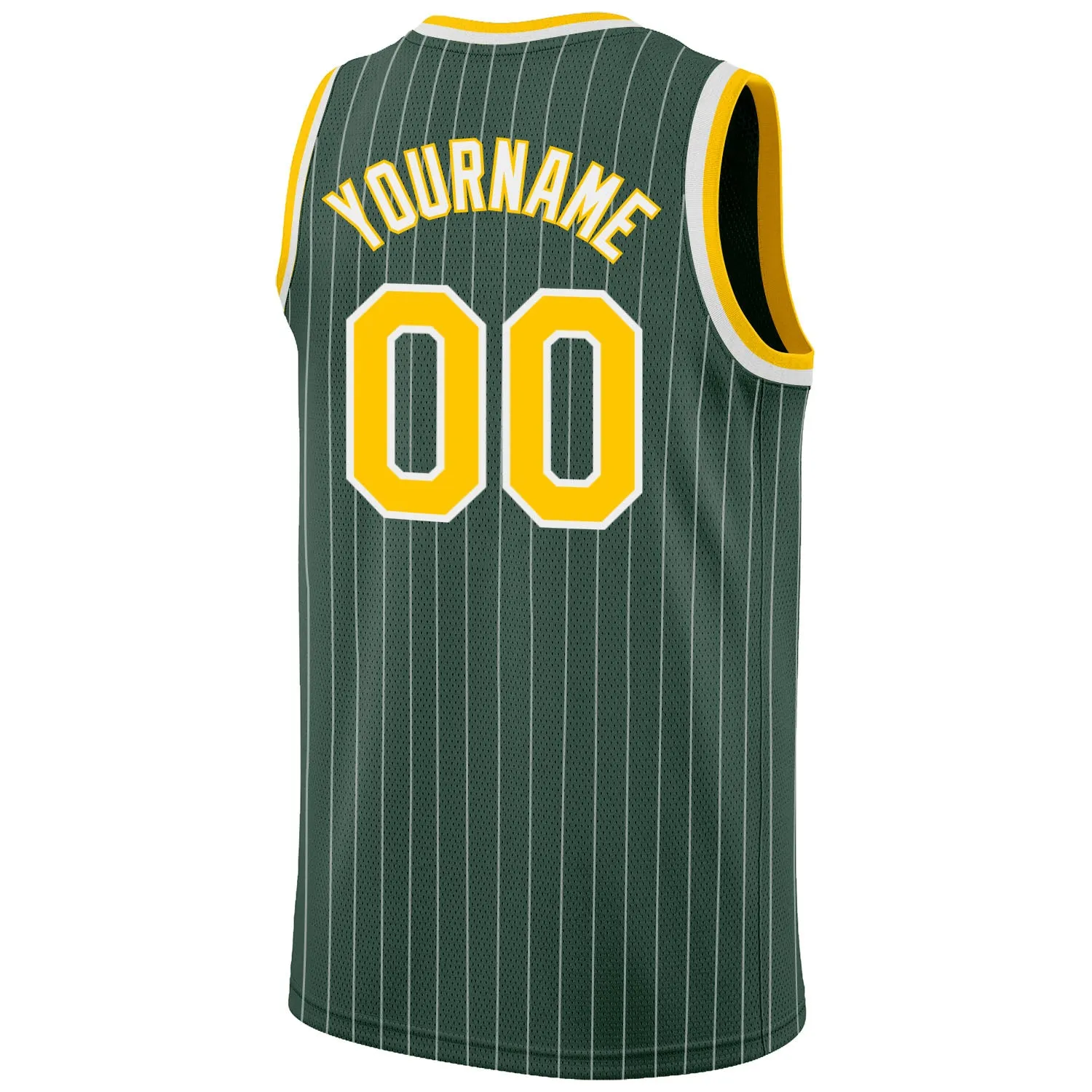 Custom Hunter Green White Pinstripe Gold-White Authentic Throwback Basketball Jersey