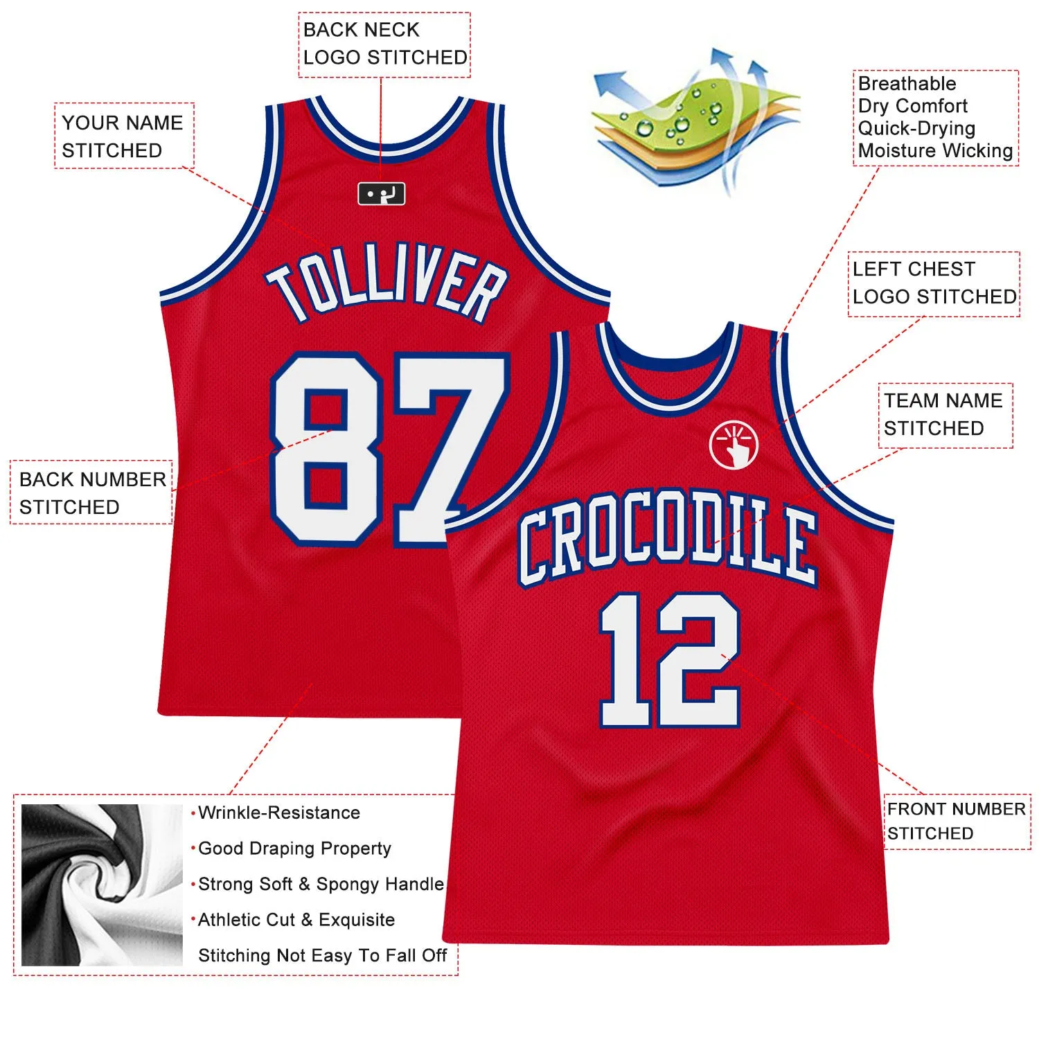 Custom Red White-Royal Authentic Throwback Basketball Jersey