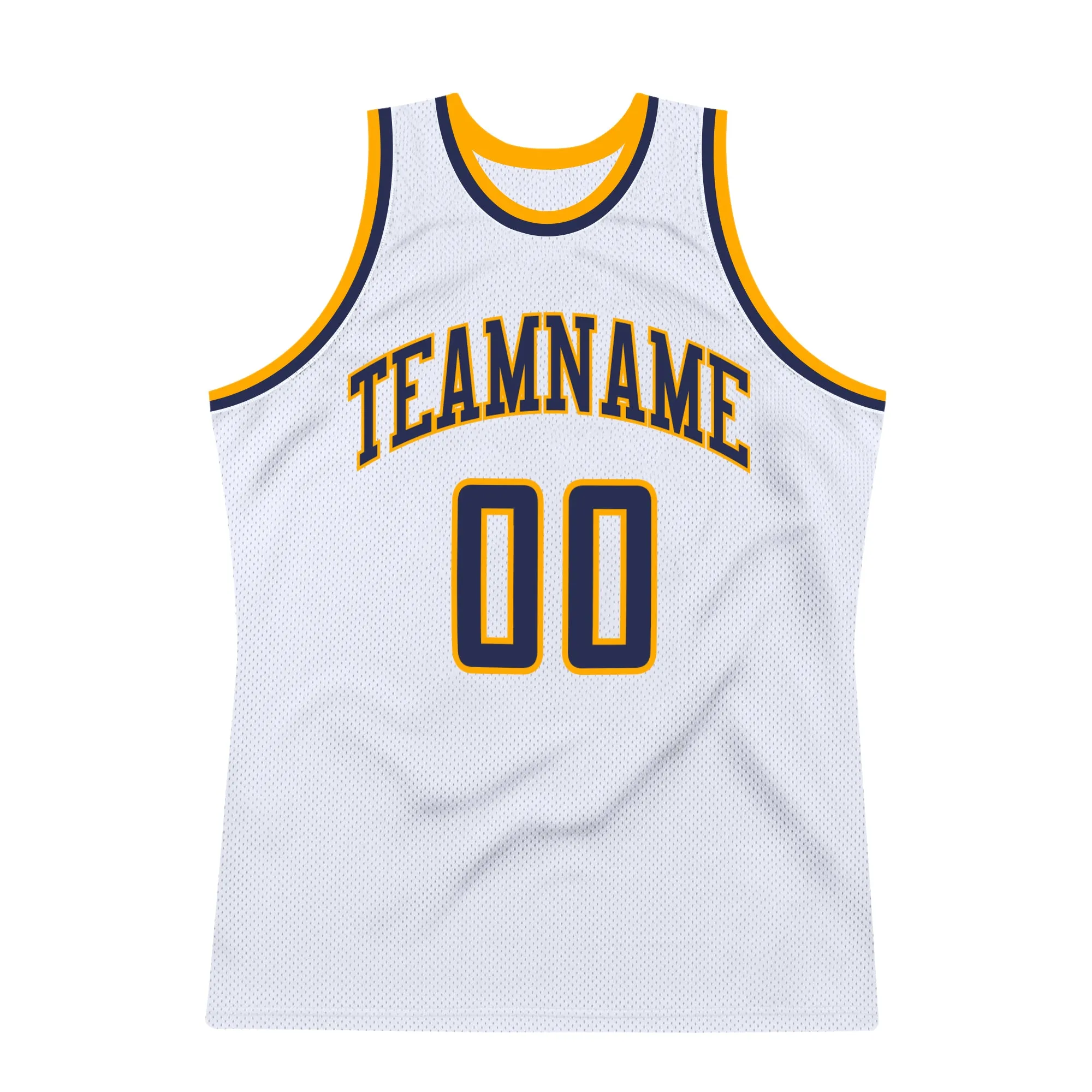Custom White Navy-Gold Authentic Throwback Basketball Jersey