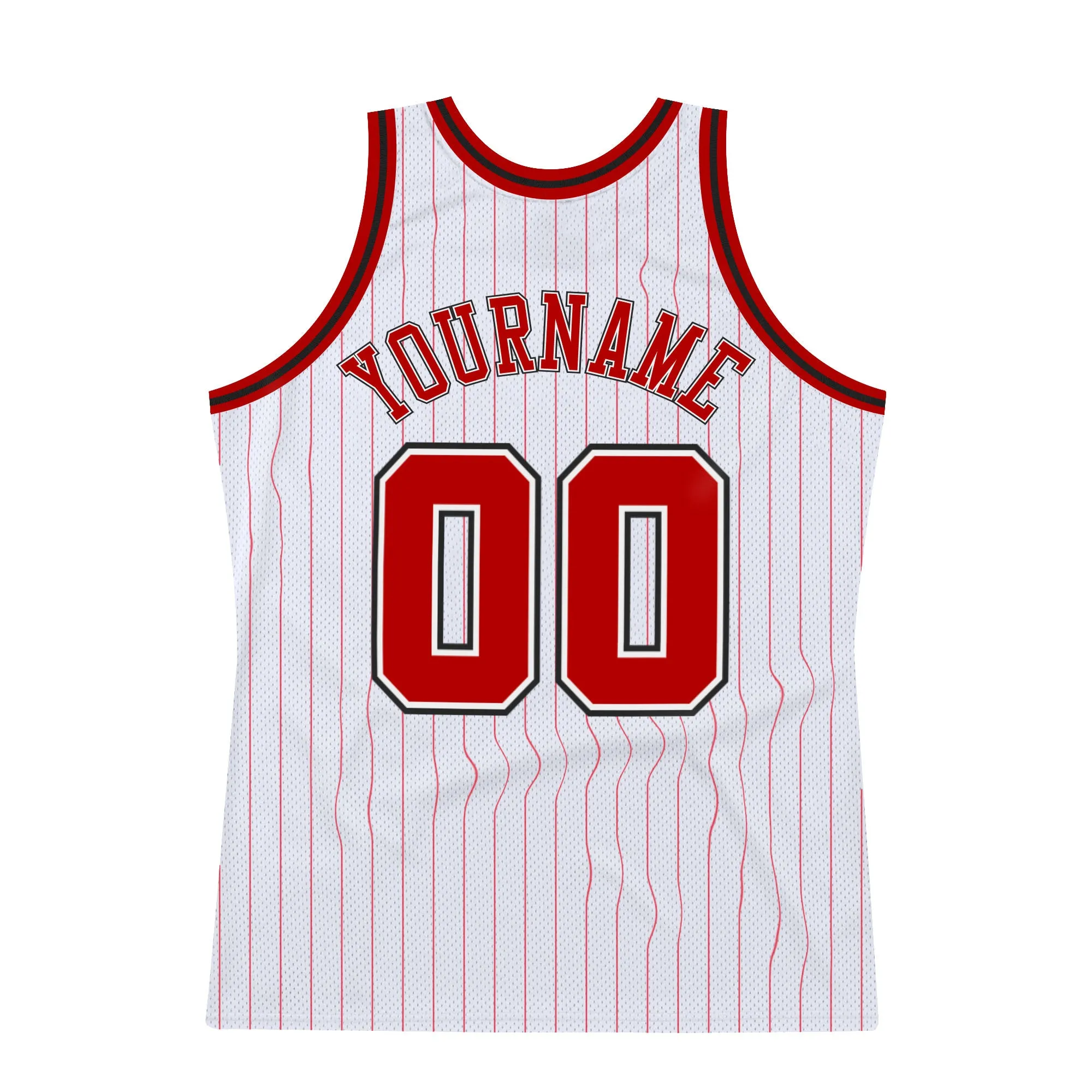 Custom White Red Pinstripe Red-Black Authentic Throwback Basketball Jersey