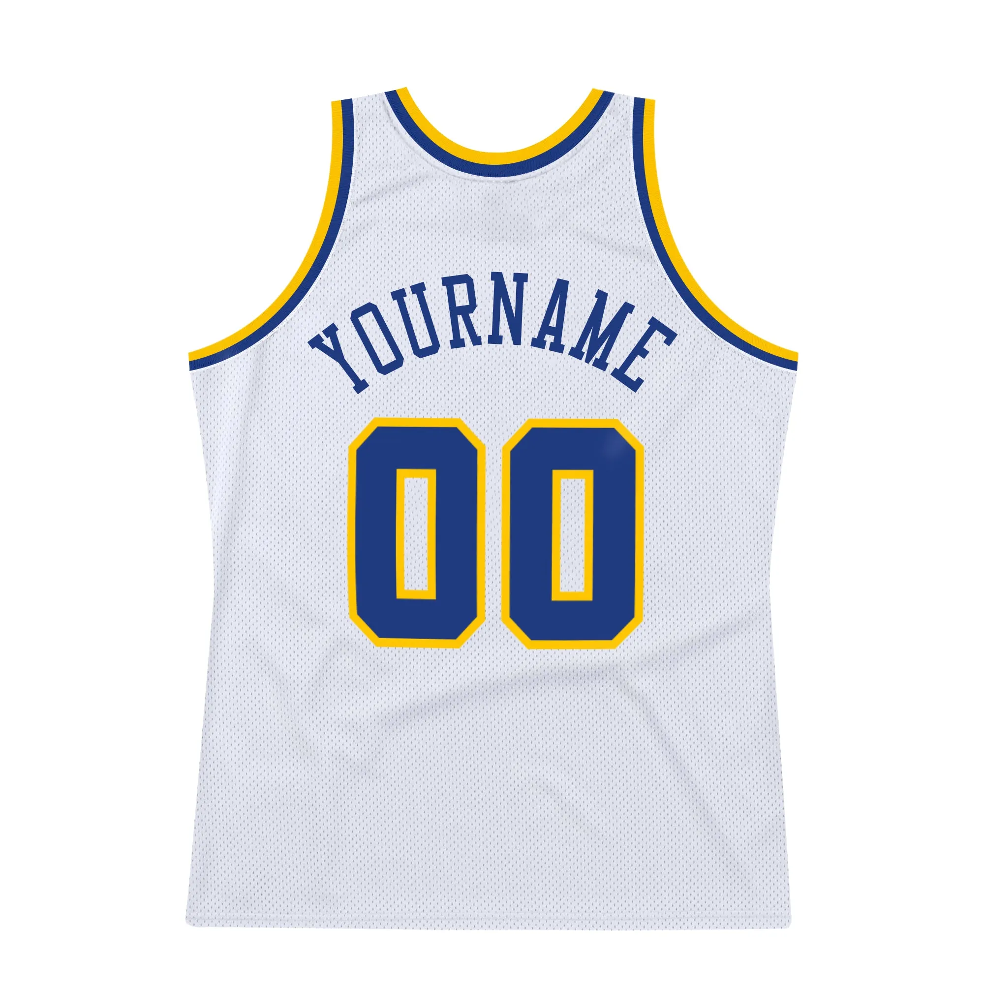 Custom White Royal-Gold Authentic Throwback Basketball Jersey