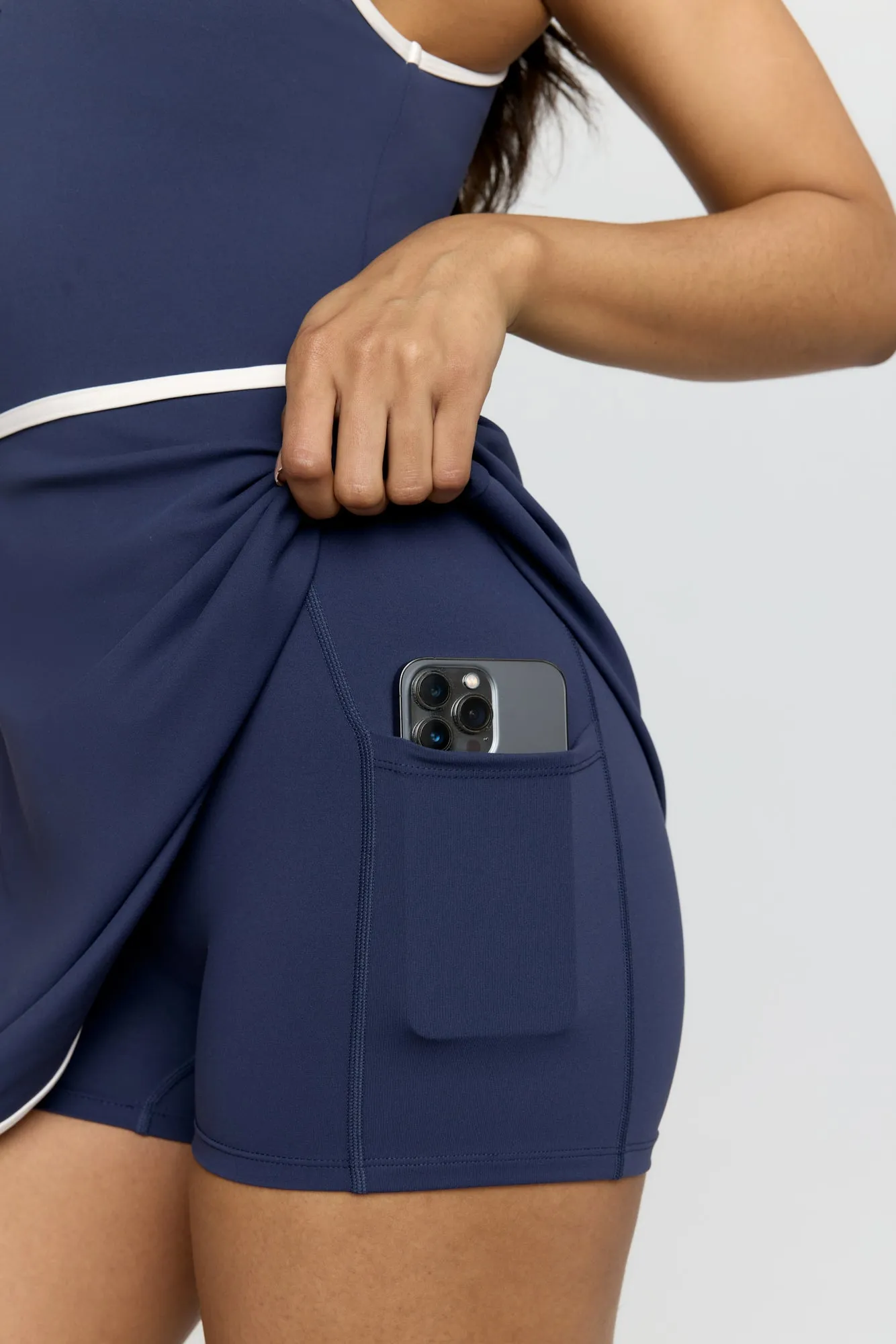 DayFlex Built-In Support Polo Tennis Dress - Navy And Buttermilk