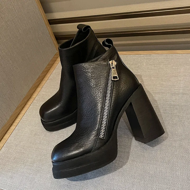 Dina Black Block Heel Ankle Boots