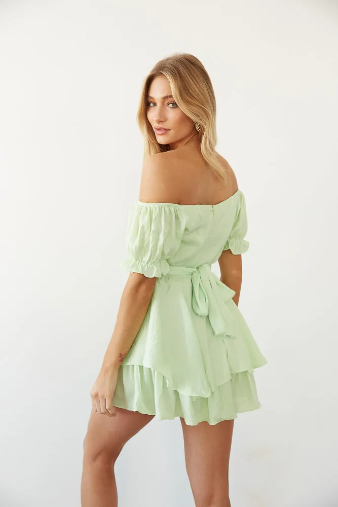 Eleanor Ruffle Wrap Romper in Light Blue