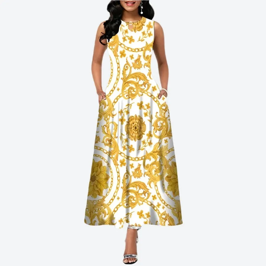 Elegant Floral Sleeveless Maxi Dresses