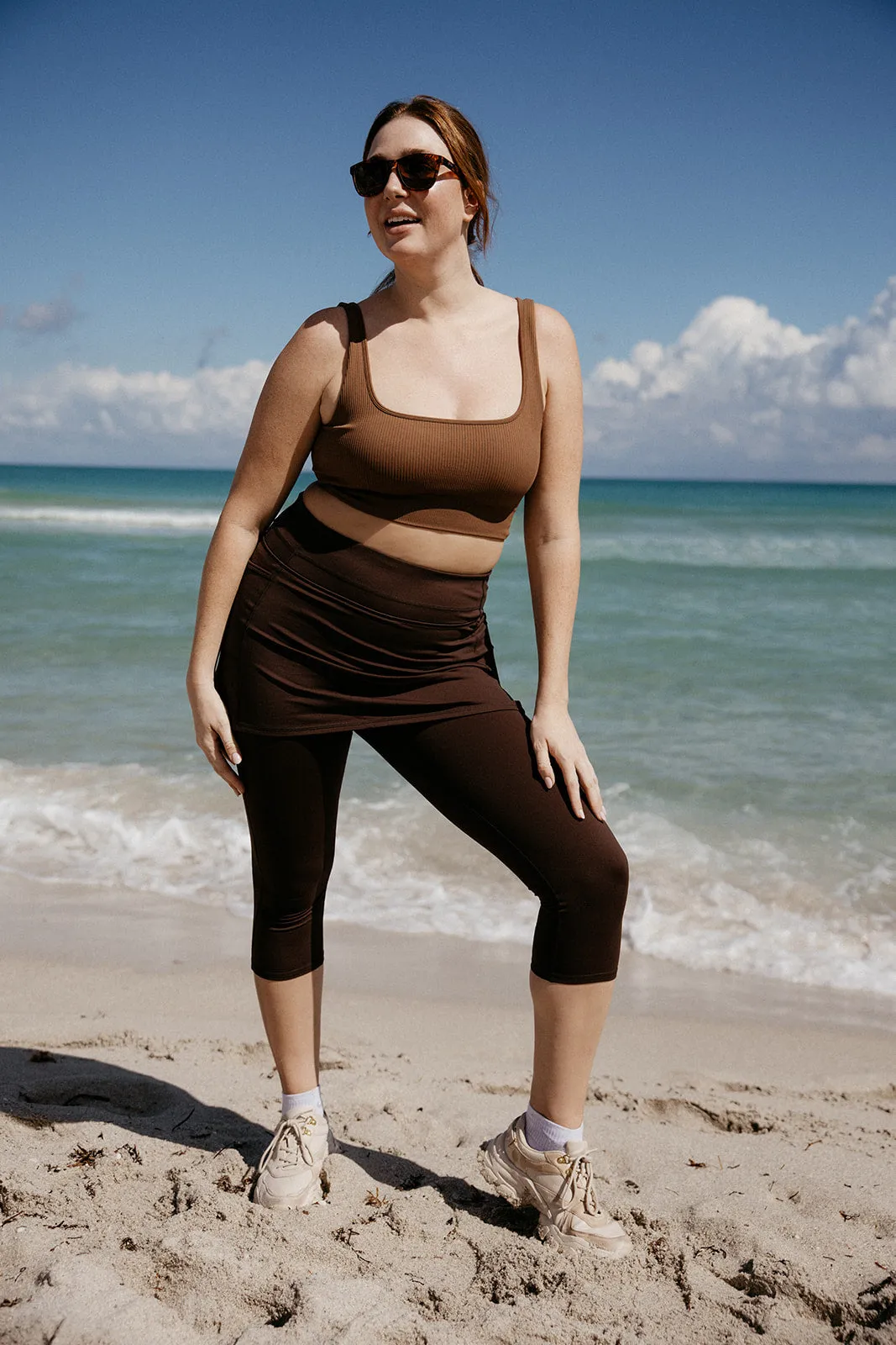 Espresso Skirted Leggings Mid-calf length