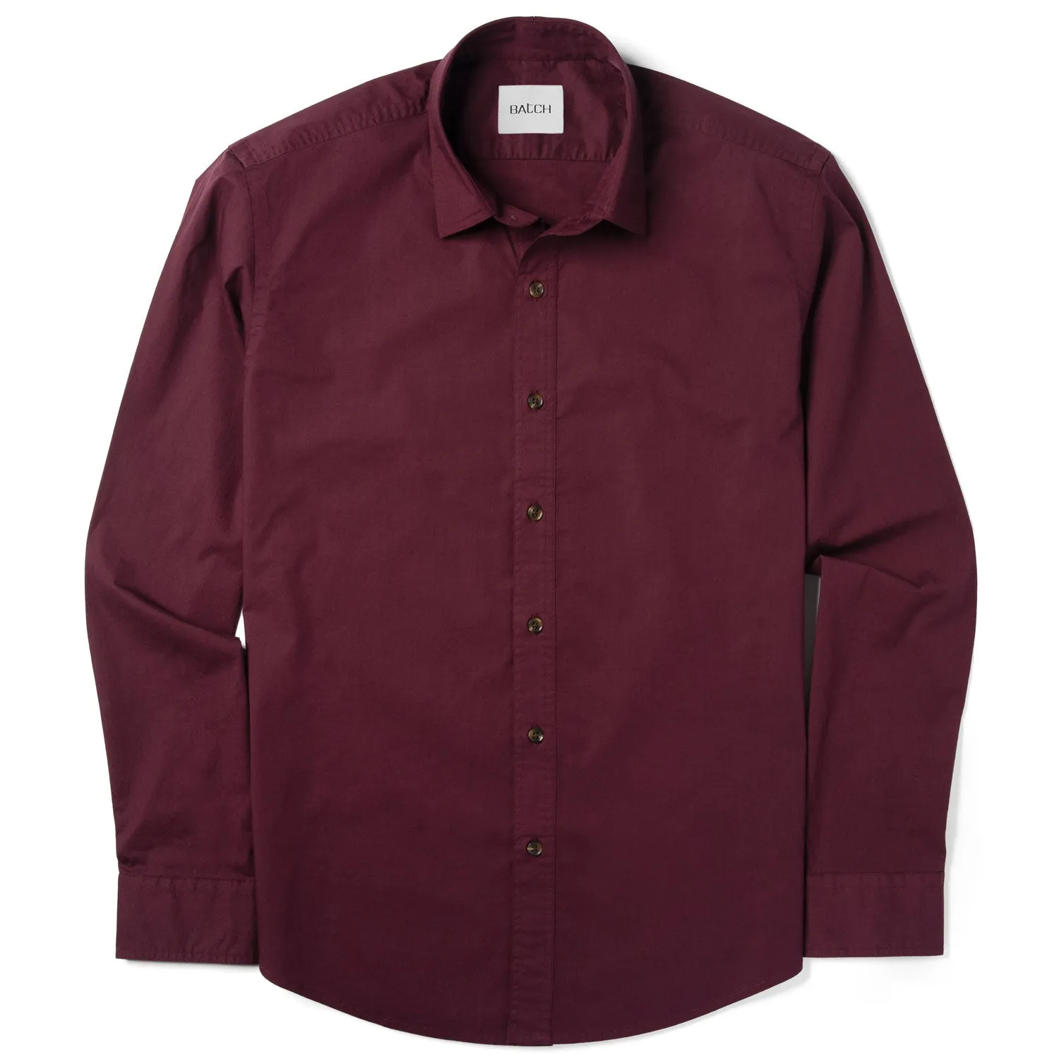 Essential Spread Collar Casual Shirt - Burgundy Stretch Cotton Poplin