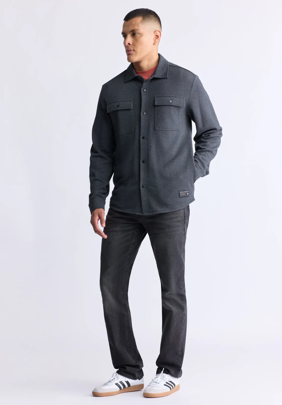 Fabion Men's Lightweight Button-Up Shacket, Grey - BPM14114