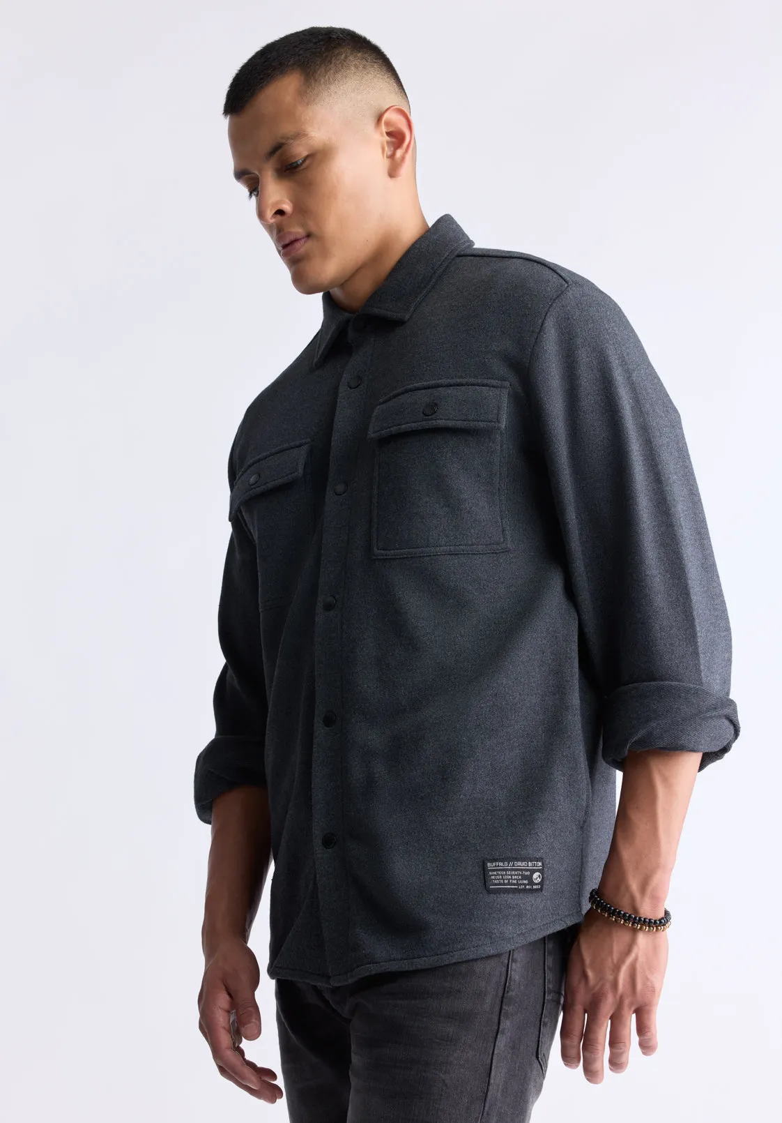Fabion Men's Lightweight Button-Up Shacket, Grey - BPM14114