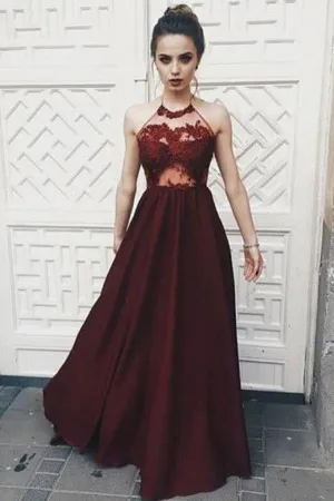 Fantastic Burgundy Halter Top V Back Long Prom Dresses, Evening Dress, MP220