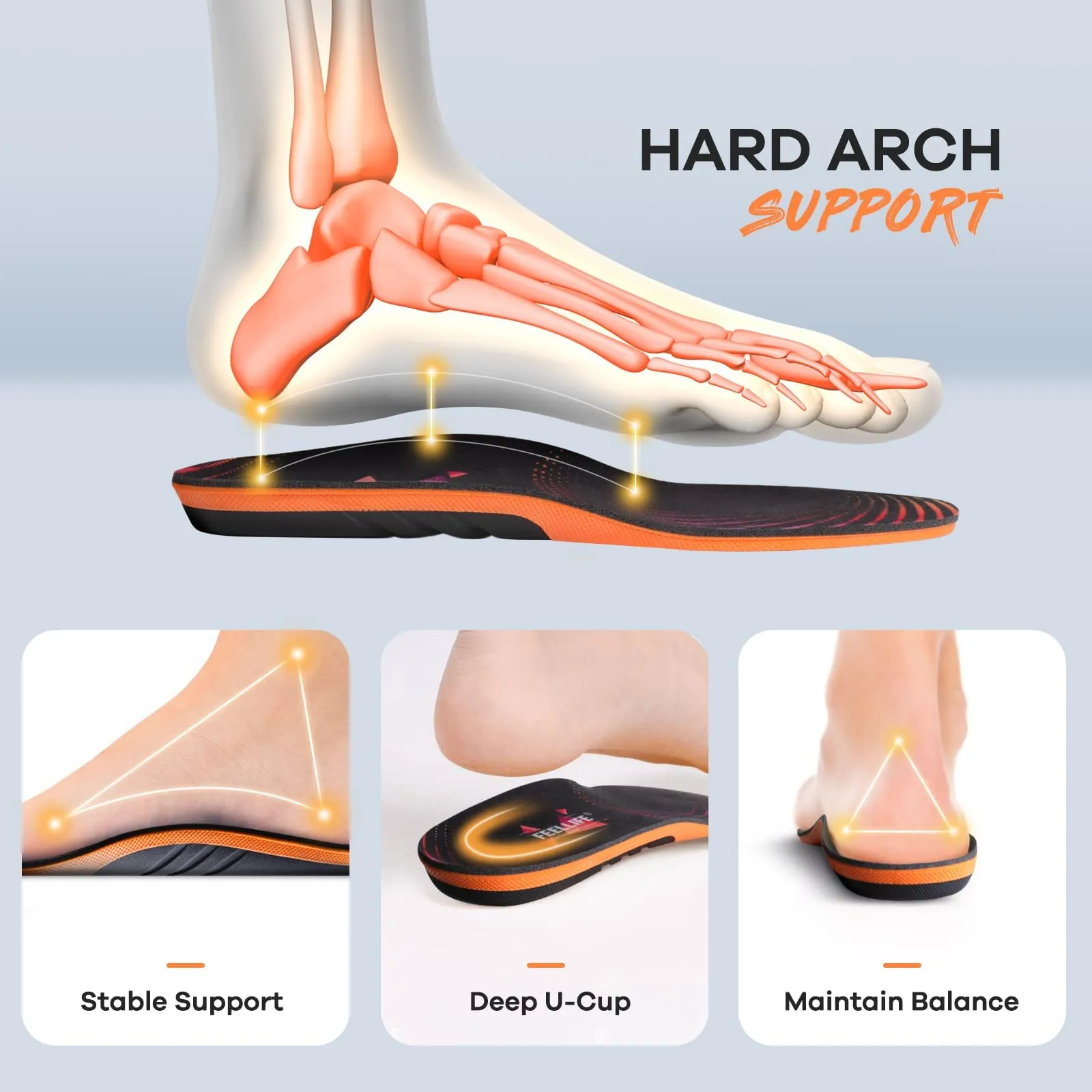 FeelLife Plantar Fasciitis Relief Shoe Insoles [1-Pair], Arch Support Insoles, Running Athletic Gel Shoe Inserts, Orthotic Insoles for Arch Pain [Trim to Fit: Men 8-12/Women 9-13]