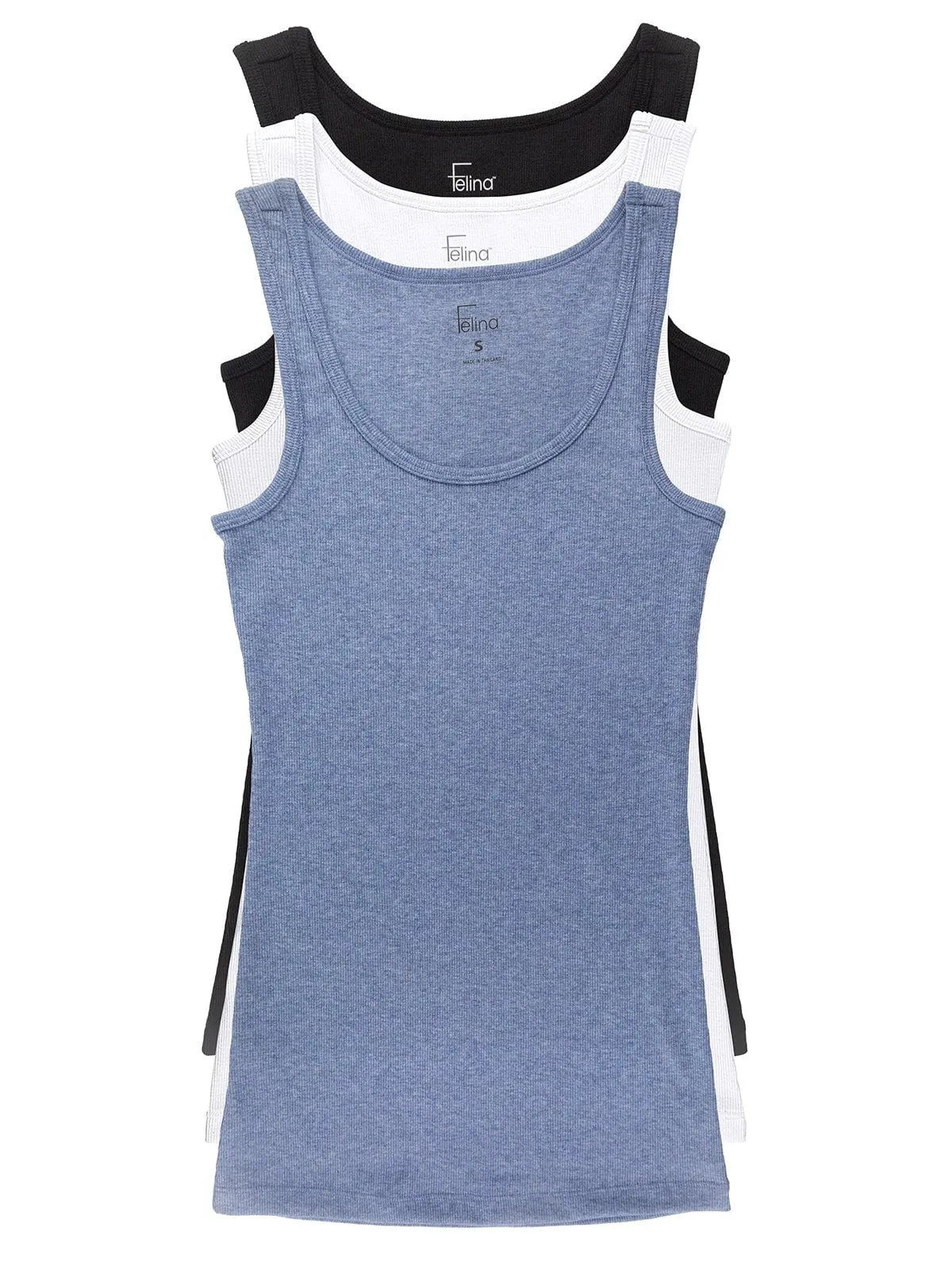 Felina Womens Cotton Ribbed Tank Top 3-Pack
