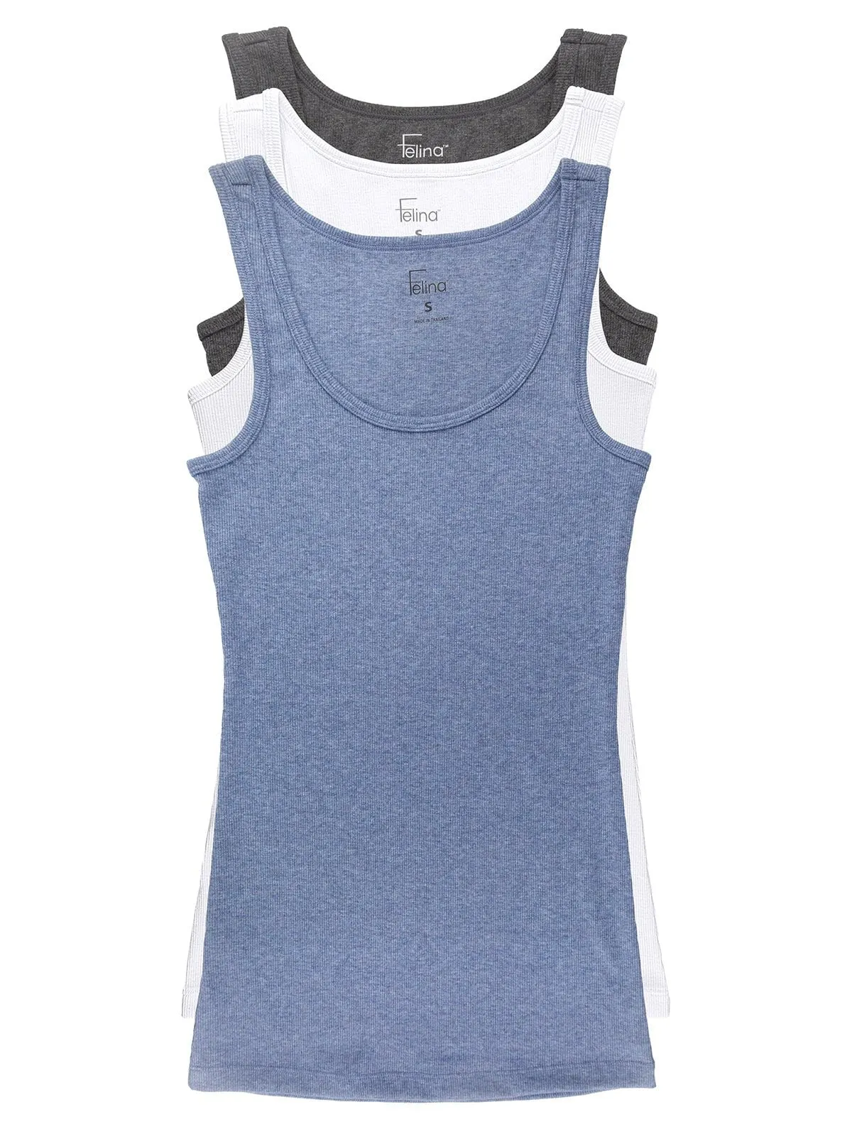 Felina Womens Cotton Ribbed Tank Top 3-Pack