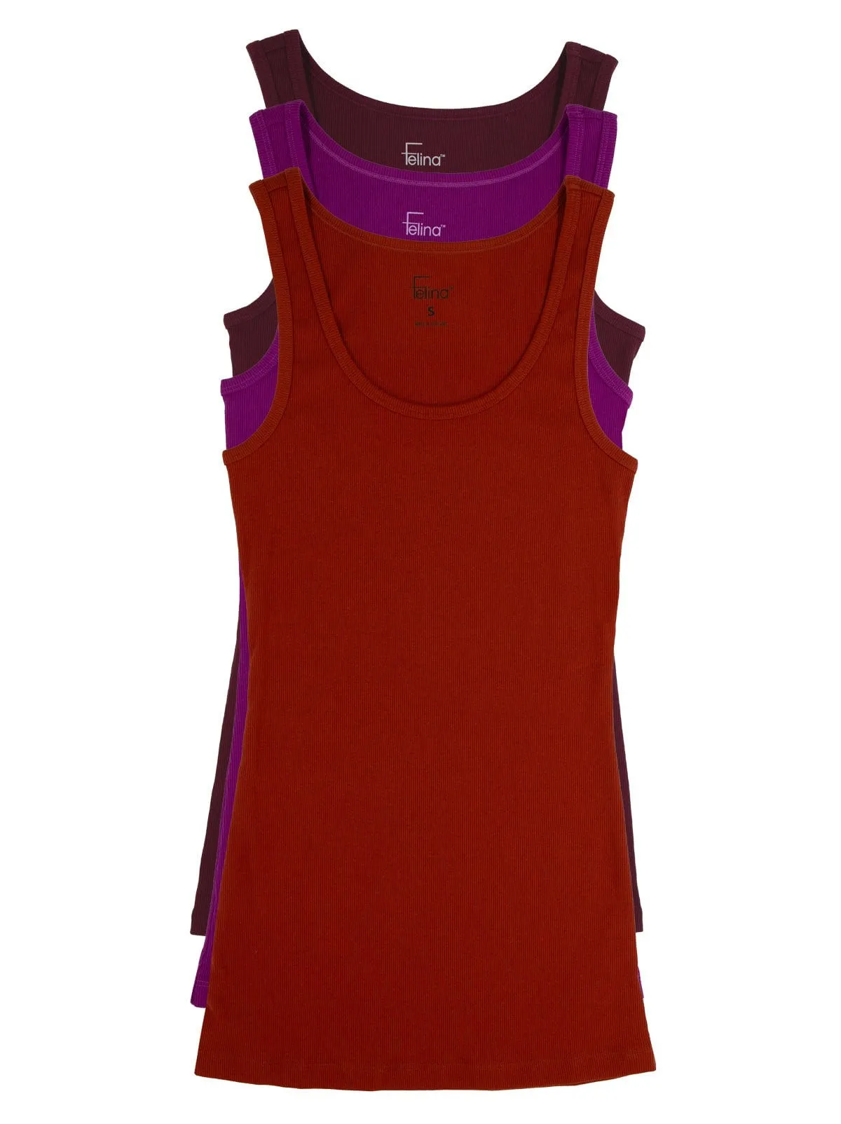 Felina Womens Cotton Ribbed Tank Top 3-Pack