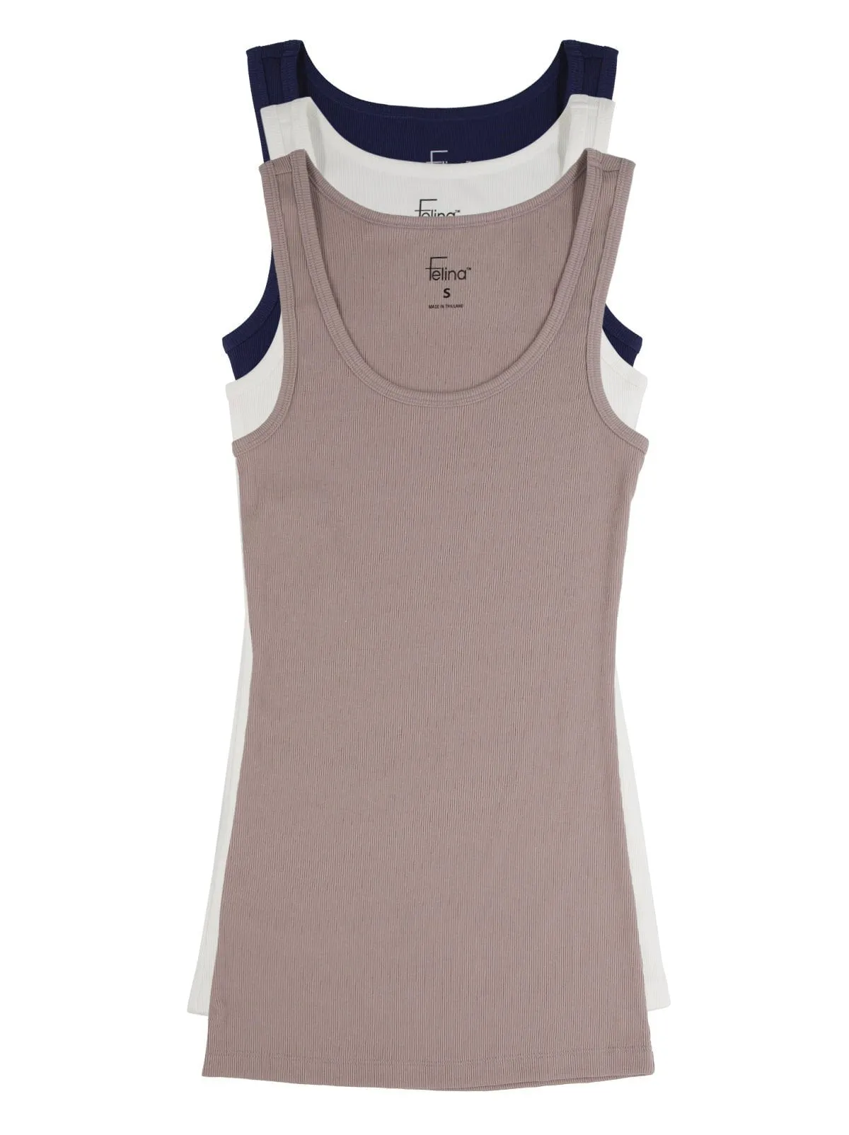Felina Womens Cotton Ribbed Tank Top 3-Pack