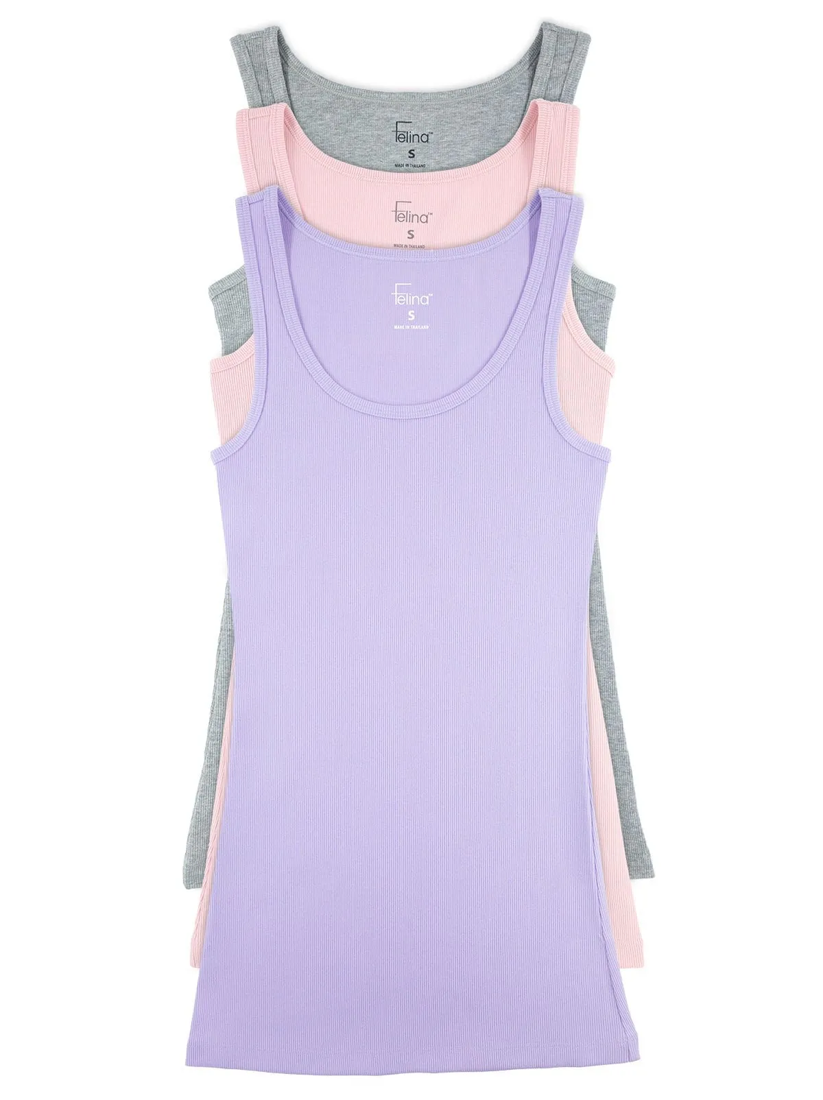 Felina Womens Cotton Ribbed Tank Top 3-Pack