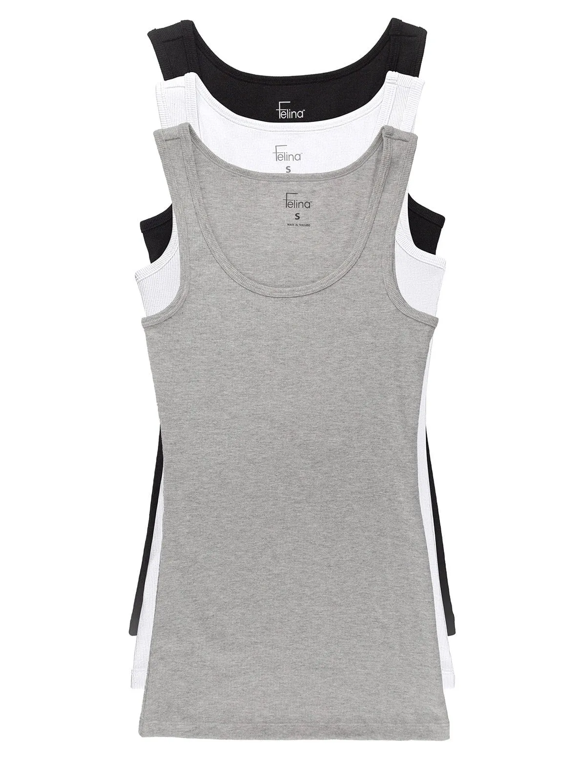 Felina Womens Cotton Ribbed Tank Top 3-Pack
