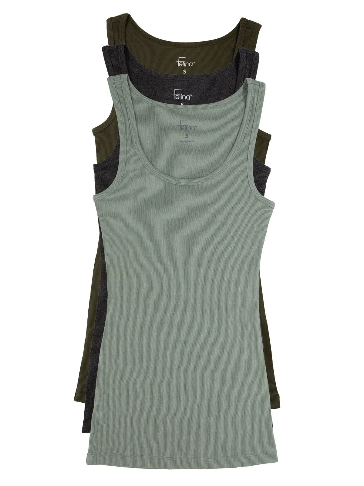 Felina Womens Cotton Ribbed Tank Top 3-Pack