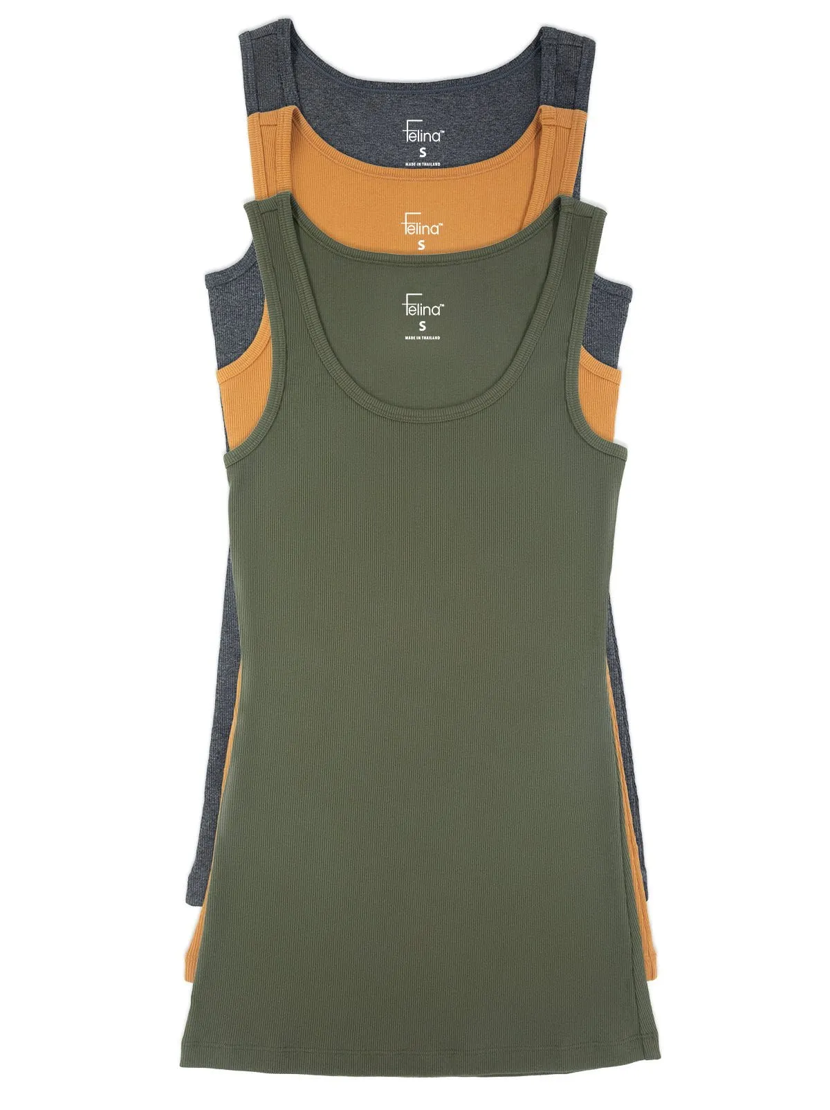 Felina Womens Cotton Ribbed Tank Top 3-Pack