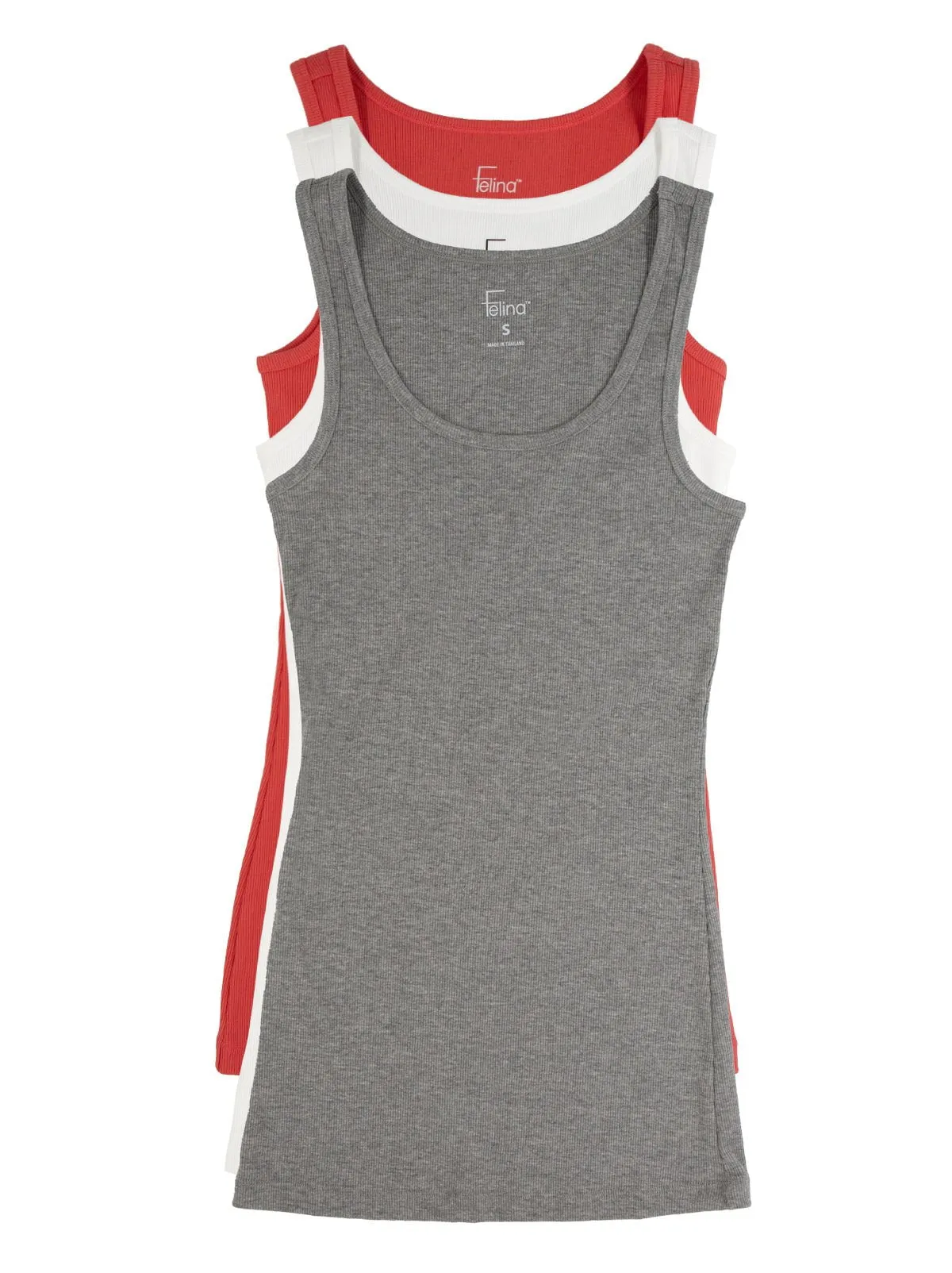 Felina Womens Cotton Ribbed Tank Top 3-Pack