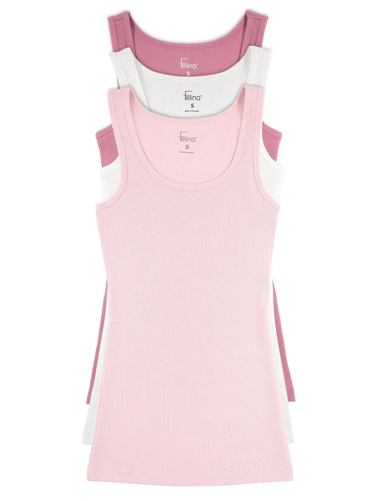 Felina Womens Cotton Ribbed Tank Top 3-Pack