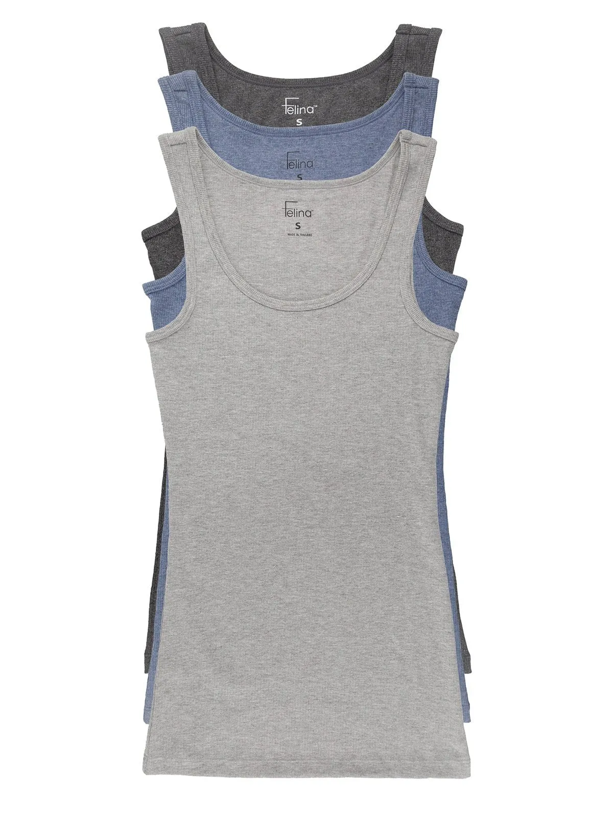 Felina Womens Cotton Ribbed Tank Top 3-Pack